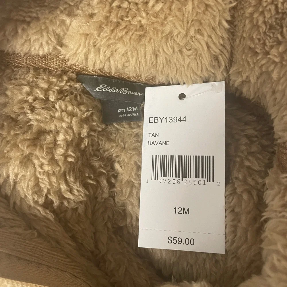Eddie Bauer Sherpa Fleece Hooded Bunting 12M Tan Havane Gorpcore Teddy Bear Ears